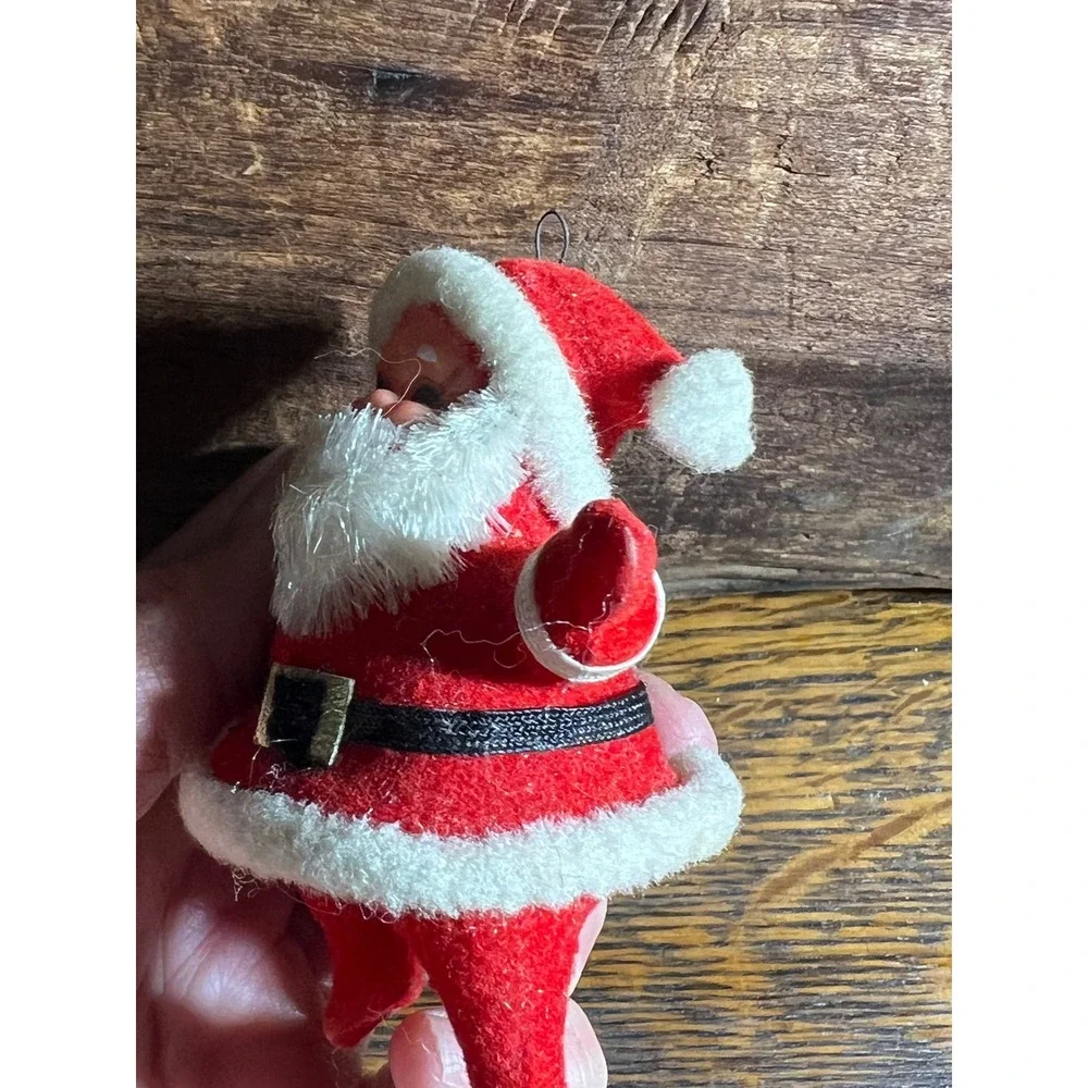 Vintage Flocked Santa Claus Christmas Ornament Decor Mid Century Retro Red 3